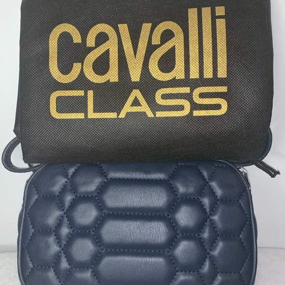 NWT CAVALLI CLASS Chain Link Python Print Top Dark Blue Small Cross-body Bag - Picture 3 of 7